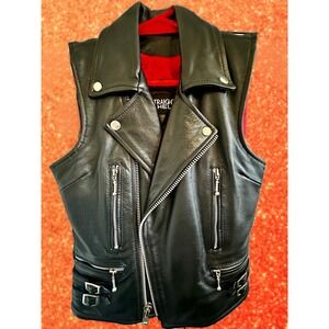Straight To Hell Ladies Defector Black Leather moto vest.